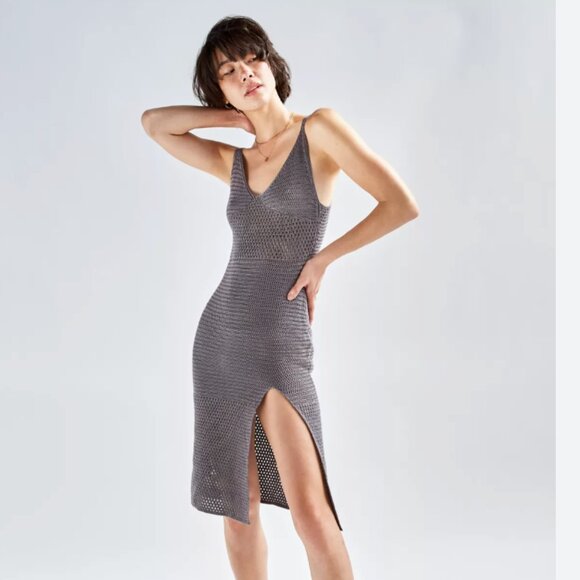 Aritzia Wilfred Evie Crochet Knit Midi Dress Purple Grey Size XS - Picture 3 of 8